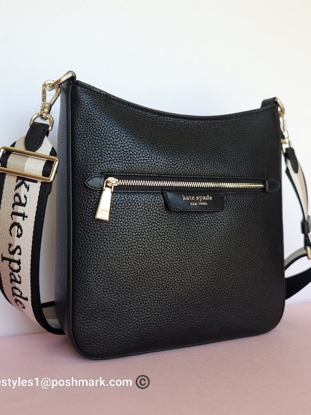 KATE SPADE Hudson Pebbled Leather Messenger Crossbody Bag- Black color⭐ - Picture 4 of 16
